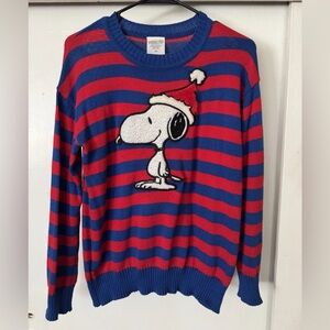 Red and Blue Striped Snoopy Loose Sweater